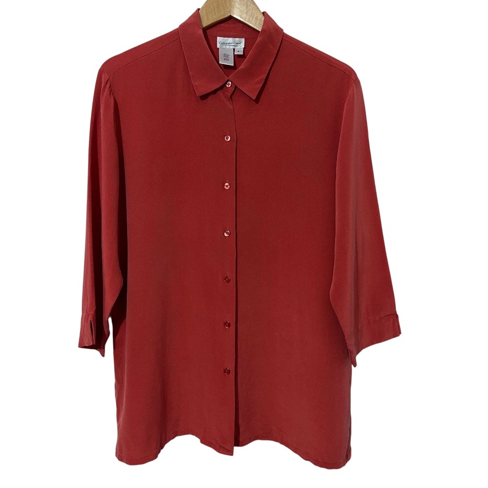 Coldwater Creek Stretch Silk Blend Button Up Shirt Size L Corporate Work Autumn